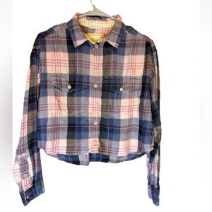 American Eagle Plaids And Checks Button Down Flannel Shirt Top Cropped Size XS